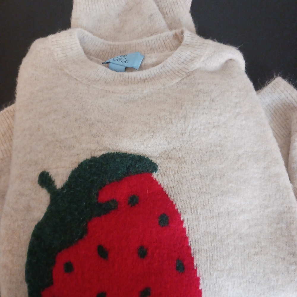 3/$20 DEAL CeCe Cream Sweater with Red Strawberry Design - Picture 8 of 8